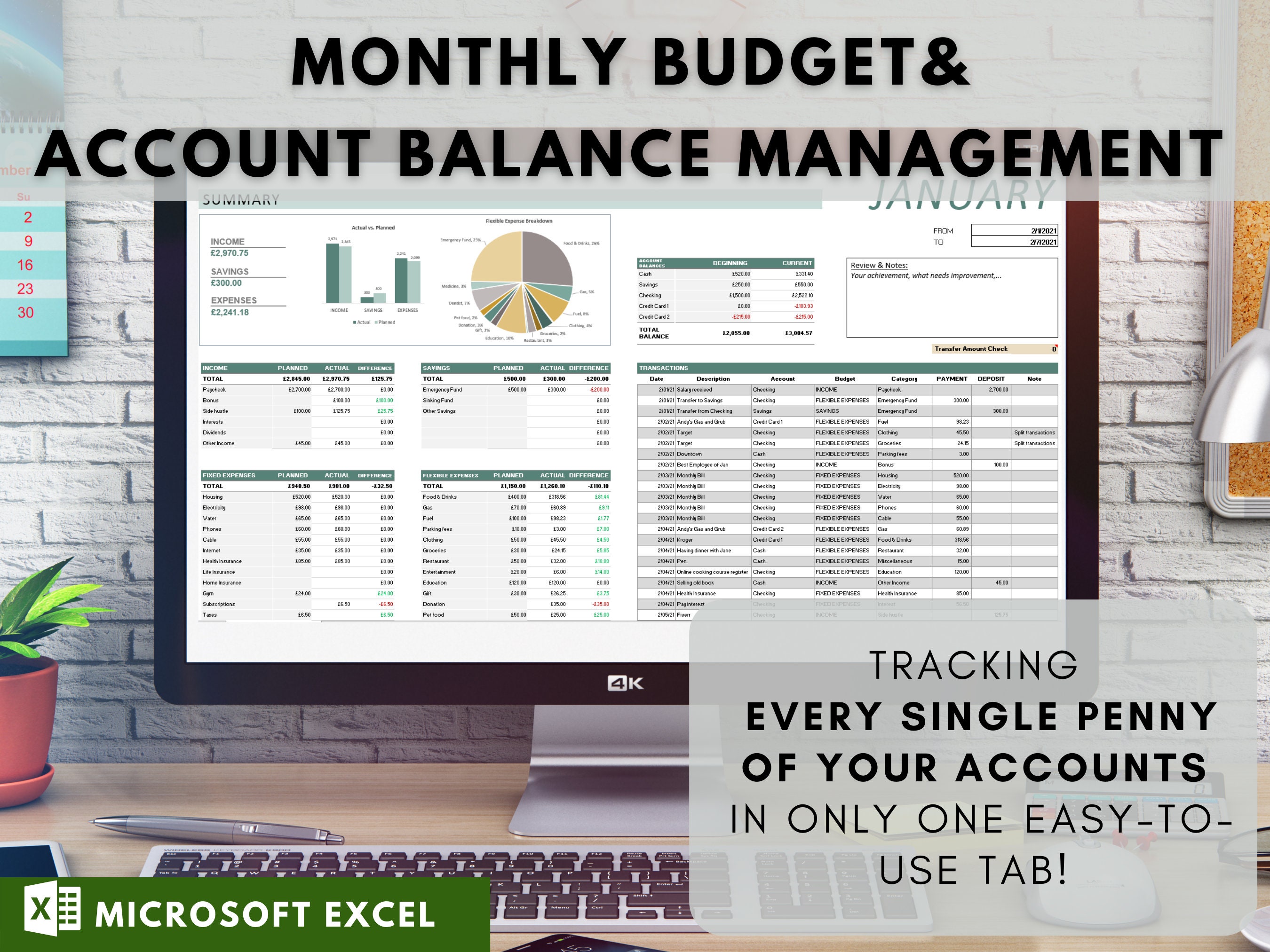 Monthly Budget Money Management Account Management Excel Etsy India