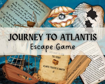 Druckbares Escape Game - Reise zur Atlantis-Schatzsuche - Abenteuer-Partyspiel für Kinder, Erwachsene und Familie - druckbares Geburtstags-Puzzle-Spiel