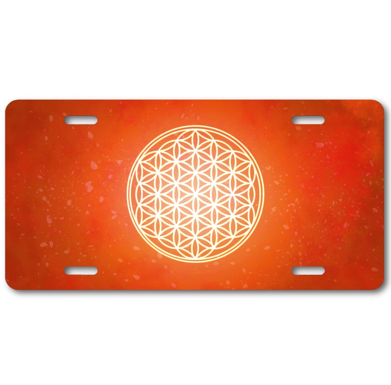 FLOWER Of LIFE orange spiritual vanity license plate aluminum car tag novelty UV protection
