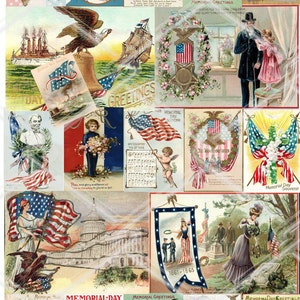 Vintage Memorial Day Postcards, Printable Cards, Printable Patriotic Tags, Digital Download,Set of  20 images,Size: 14cm*10cm  5.5"*3.9"