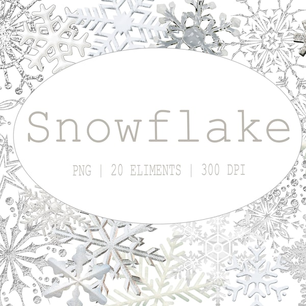 20 Snowflake clipart | Winter clipart | Watercolor white flakes | Snow holiday clipart | Christmas and New Year clipart