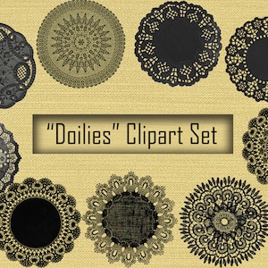 9 Black Lace Doily Clipart - Mandala Clip Art - Ethnic Inspired Doilies in Black - PNG