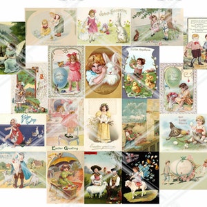 CARTOLINE ANTICHE DI PASQUA Bambini carini e uova - Download immediato Stampa digitale - 20 immagini Dimensioni: 14 cm*10 cm 5,5"*3,9" pollici