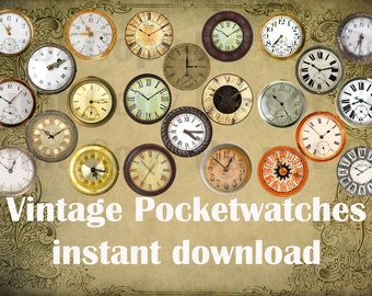 VINTAGE CLOCK FACES Craft Circles - Instant Download Digital Printable -Bottlecaps, Stickers,Steampunk Industrial Antique Clocks