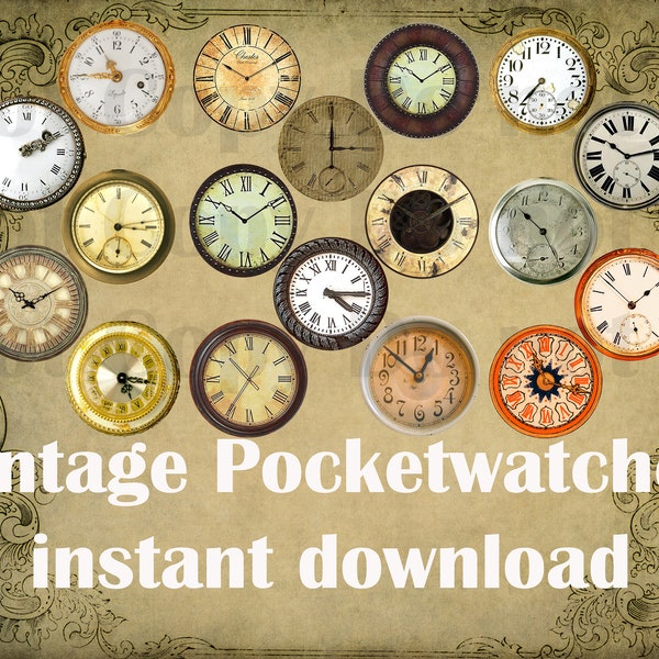 VINTAGE CLOCK FACES Craft Circles - Instant Download Digital Printable -Bottlecaps, Stickers,Steampunk Industrial Antique Clocks