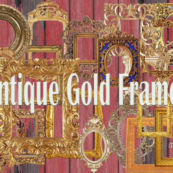 22 Antique Gold Frames instant download, printable, digital collage,altered art, mixed media, clipart , PNG Download