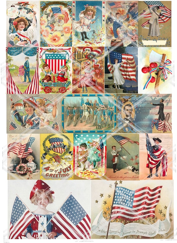 Vintage Style Patriotic Americana Flag Printable Clipart - Immediate download 20 images,Size: 14cm*10cm  5.5"*3.9" inches
