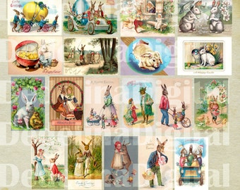 ANTIQUE EASTER POSTCARDS Cute Bunnies and Eggs - Instant Download Digital Printable- 19 images Size: 14cm*10cm  5.5&quot;*3.9&quot; inches