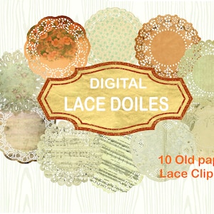 10 PNG Old Paper  Lace Doily Clipart Files- Mandala Clip Art= Old paperMandala- Ethnic Inspired Doilies in Old Paper - PNG