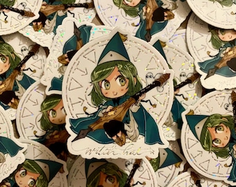 Witch Hat Atelier Coco and Brushbuddy 3" Glitter Vinyl Sticker