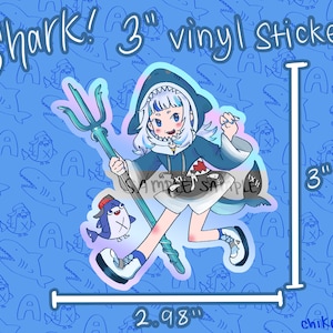 Gawr Gura Hololive EN 3&quot; Vinyl Sticker | VTuber | Kawaii
