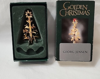 Georg Jensen Gold Plated Christmas Tree Juletrae Ornament Original Box