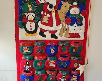 Vintage Santa Claus Christmas Hanging Advent Calendar Felt w pockets Prima 2001