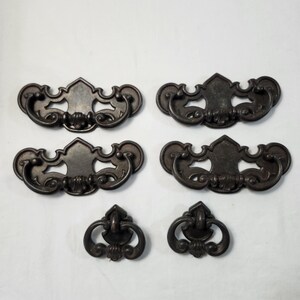 Vintage Keeler Brass Co. 1811 & 1809 Pulls Set of 6 Hard-to-Find 4.5" Center Bail and Matching Drop Rings