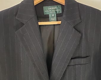 Vintage Lauren Ralph Lauren Sz 12P Worsted Wool Black Pinstripe lined Blazer EUC