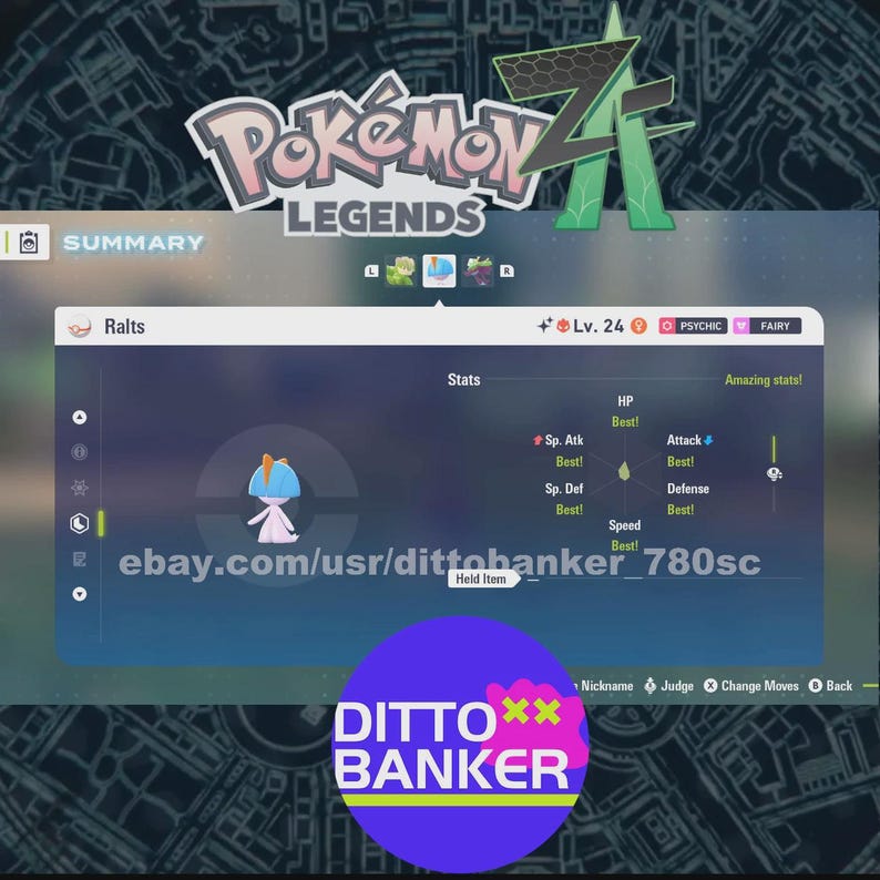 Legends Z-A Shiny RALTS Alpha Lv.24 Modest 6IV Max EV Fast Trade W ...