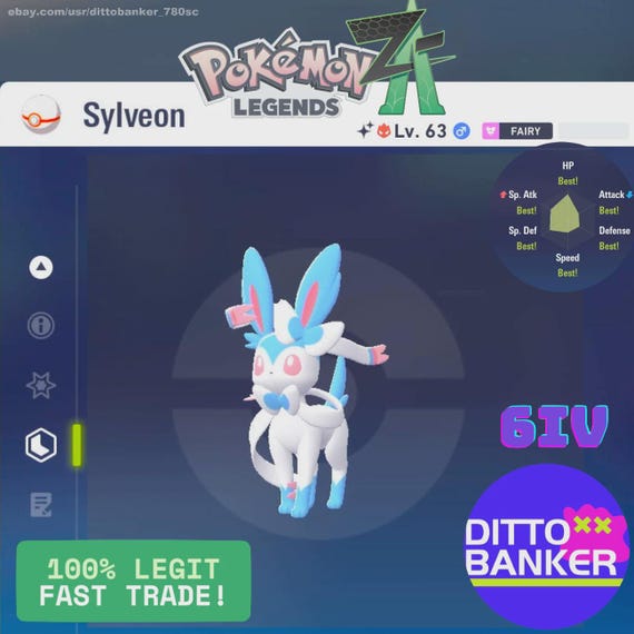 Legends Z-A Shiny Alpha SYLVEON Lv.64 Modest 6IV Fast Trade W Legends Z-A Shiny Alpha SYLVEON Lv.64 Modest 6IV Fast Trade W