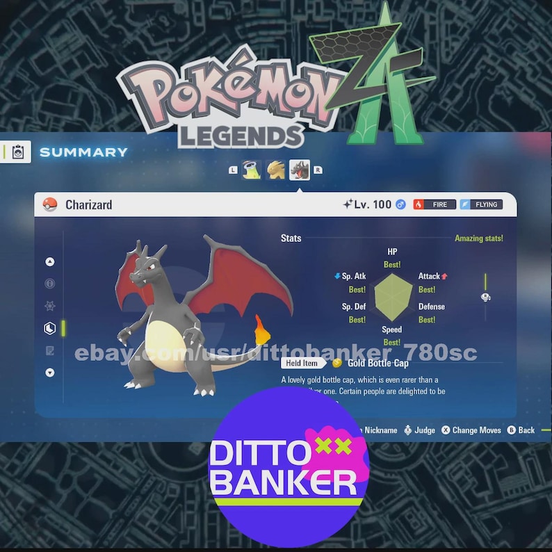 Charizard Stat Legends Z-A Shiny Custom X1 Ev/6iv/item/moves/ot Name/alpha/level Fast ...