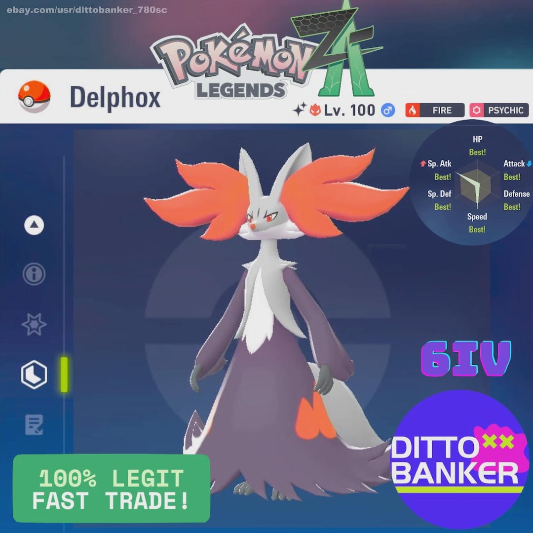 Modest Pokemon Legends Z-A Shiny ALPHA Delphox Lv.100 Modest 6IV Max EV Trained Fast ...