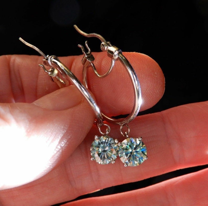 2.00 Ct. 10K White Diamond Earring Moissanite Diamond 14K White Gold And Sterling Silver Round Cut Lab Created Diamond Hoop Earring