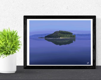 Lámina artística de la isla del lago de Innisfree / Lámina con poema de William Butler Yeats / Decoración de pared de la isla del lago de Innisfree