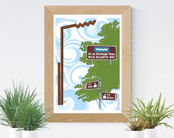 Wild Atlantic Way Art Print | Ireland Art Print | Irish Art Print | Donegal, Cork, Kerry Art Print | Ireland Map Print