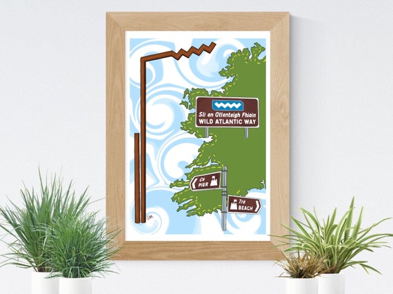 Wild Atlantic Way Art Print | Ireland Art Print | Irish Art Print | Donegal, Cork, Kerry Art Print | Ireland Map Print