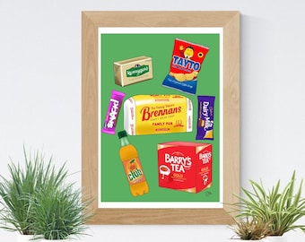 Irish Snacks Art Print | Irish Food Art Print | Tayto Print | Barry’s Tea Print | Ireland Art Print | Irish Art Print | Irish Gift | St Pat
