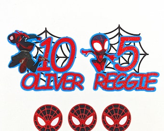 Personalised Miles Morales Spiderverse Spiderman Glitter Cake Topper with Free Delivery