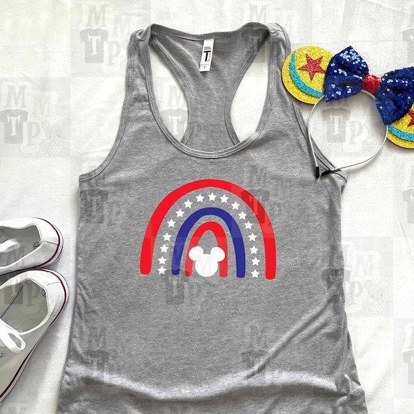 Patriotic Rainbow Tank Top, Disney Tank, Disney Fourth of July Tank Top,  Patriotic Disney Tank, Disney Family Shirts