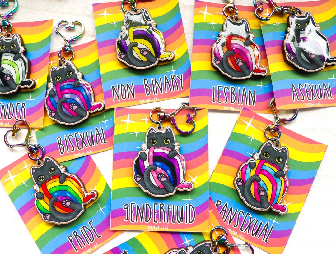 Pride Cat Keychain, Gift for Lesbian, Non Binary, Bisexual, Pansexual ...