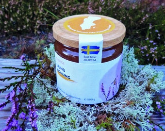 Svensk ljunghonung, calidad premium para Småland, directamente para biodlaren, rå, natural, ouppvärmd. 500g