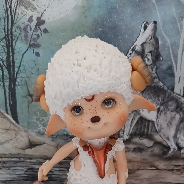 Créature fantastique, poupée d'art fantastique faite à la main, Ooak, elfe de porcelaine froide, gobelin de porcelaine froide, créature de la forêt
