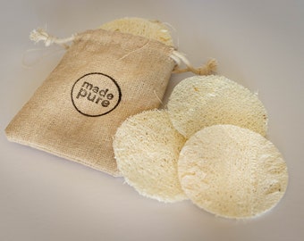 Natural Loofah Discs - Facial Use (5-PACK), reusable, environmentally friendly, recyclable exfoliators