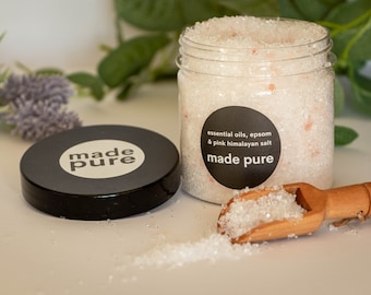 Bath salts - Epsom Salt, Organic Pink Himalayan Salt & Essential Oils, CPSR certified, natural, vegan, cruelty free, handmade