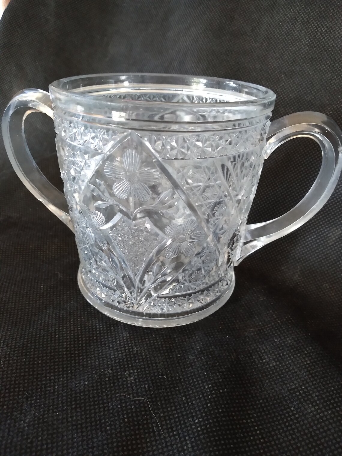 Vintage Cut Glass Spooner Cut Glass Handled Vase Pressed Glass Etsy