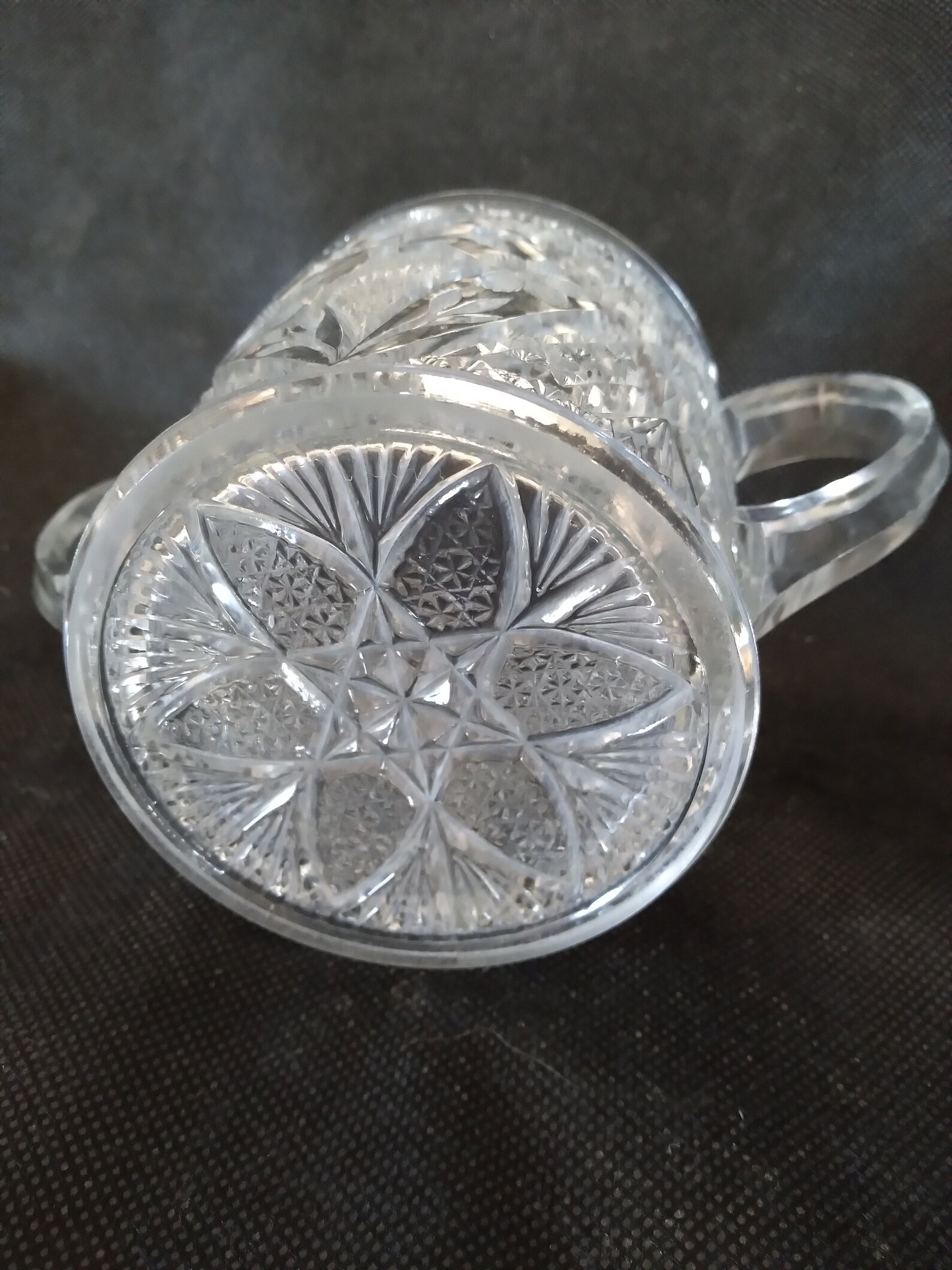 Vintage Cut Glass Spooner Cut Glass Handled Vase Pressed Glass Etsy