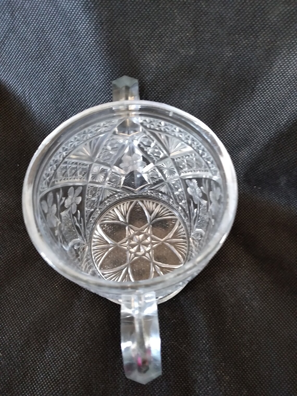 Vintage Cut Glass Spooner Cut Glass Handled Vase Pressed Glass Etsy