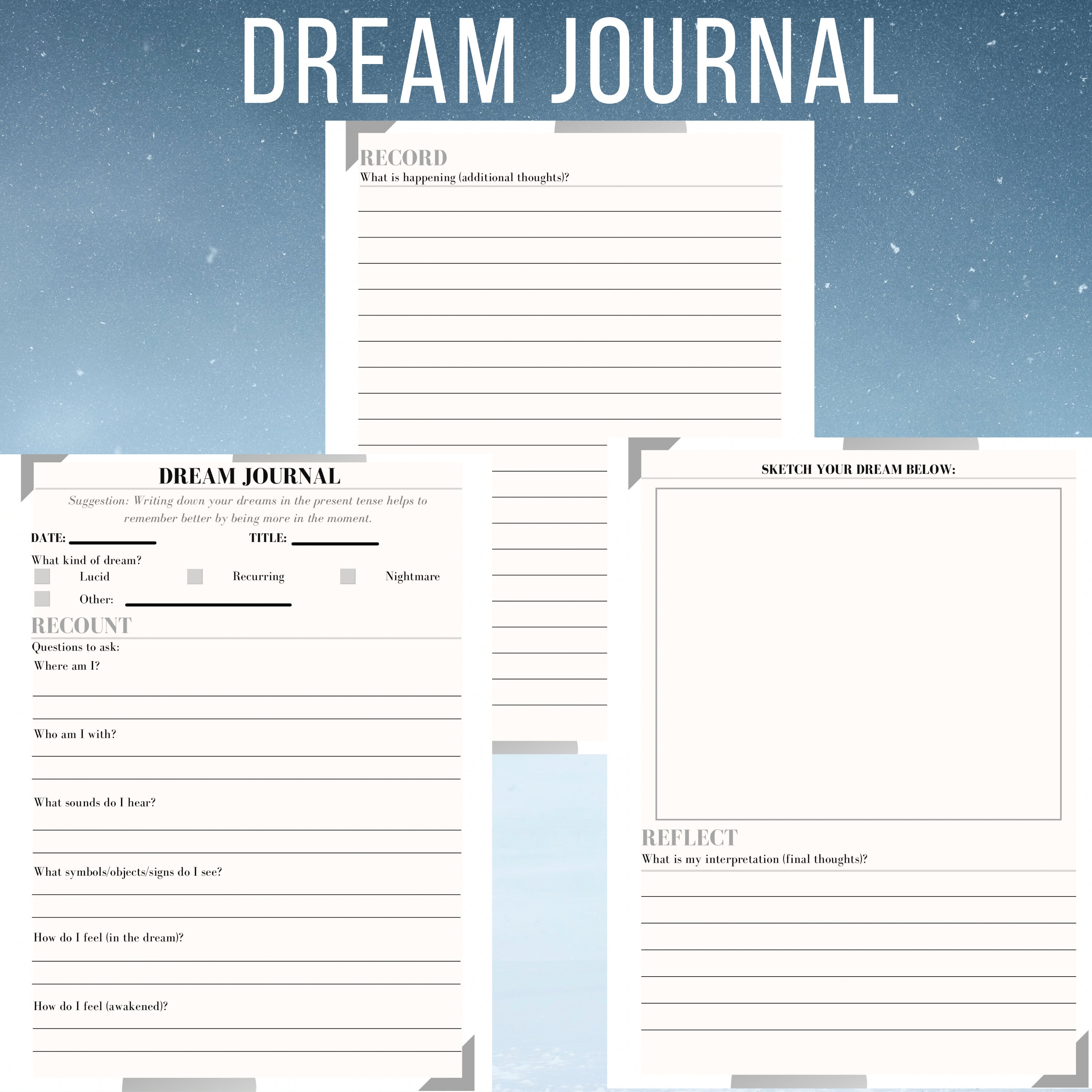 Printable Dream Journal Digital Download PDF Etsy