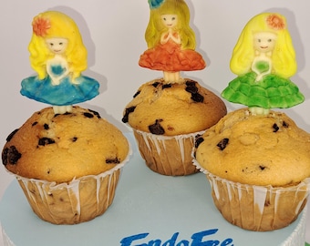 Decoración comestible para tartas dulces niñas de chocolate blanco, pintada con cariño con pintura en polvo comestible y purpurina