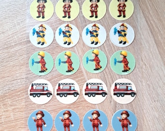 20 pieces of cupcake, muffin toppers / fire engine made of edible paper or decorative fondant paper premium