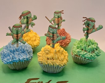 12 adornos para tartas Ninja/Turtle hechos de papel comestible (oblea), adornos para muffins, decoración para tartas