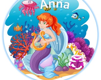 Topper de pastel Mermaid con el texto deseado Wafer Paper Premium / Decor Paper Plus Kosher sin gluten sin lactosa