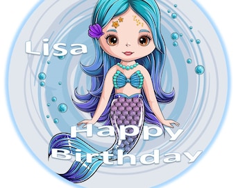 Topper de pastel Mermaid con el texto deseado Wafer Paper Premium / Decor Paper Plus Kosher sin gluten sin lactosa
