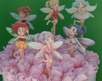 Hermoso adorno comestible para tarta de elfo, hada hecho de papel comestible (oblea), adorno para muffins, decoración para tartas