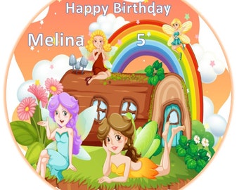 Pastel topper hada con texto deseado Nombre Papel oblea Premium / Papel decorativo Plus Sin gluten Sin lactosa Kosher