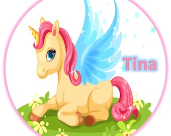 Cake topper Unicorn con el texto deseado Nombres Wafer Paper Premium / Decor Paper Plus Sin gluten Sin lactosa Kosher