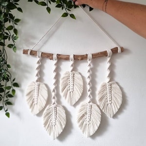 Macrame feathers, Macrame leaves, Macrame wall hanging, Boho macrame, Boho hanging, Scandi hanging, various leaf quantities/colours