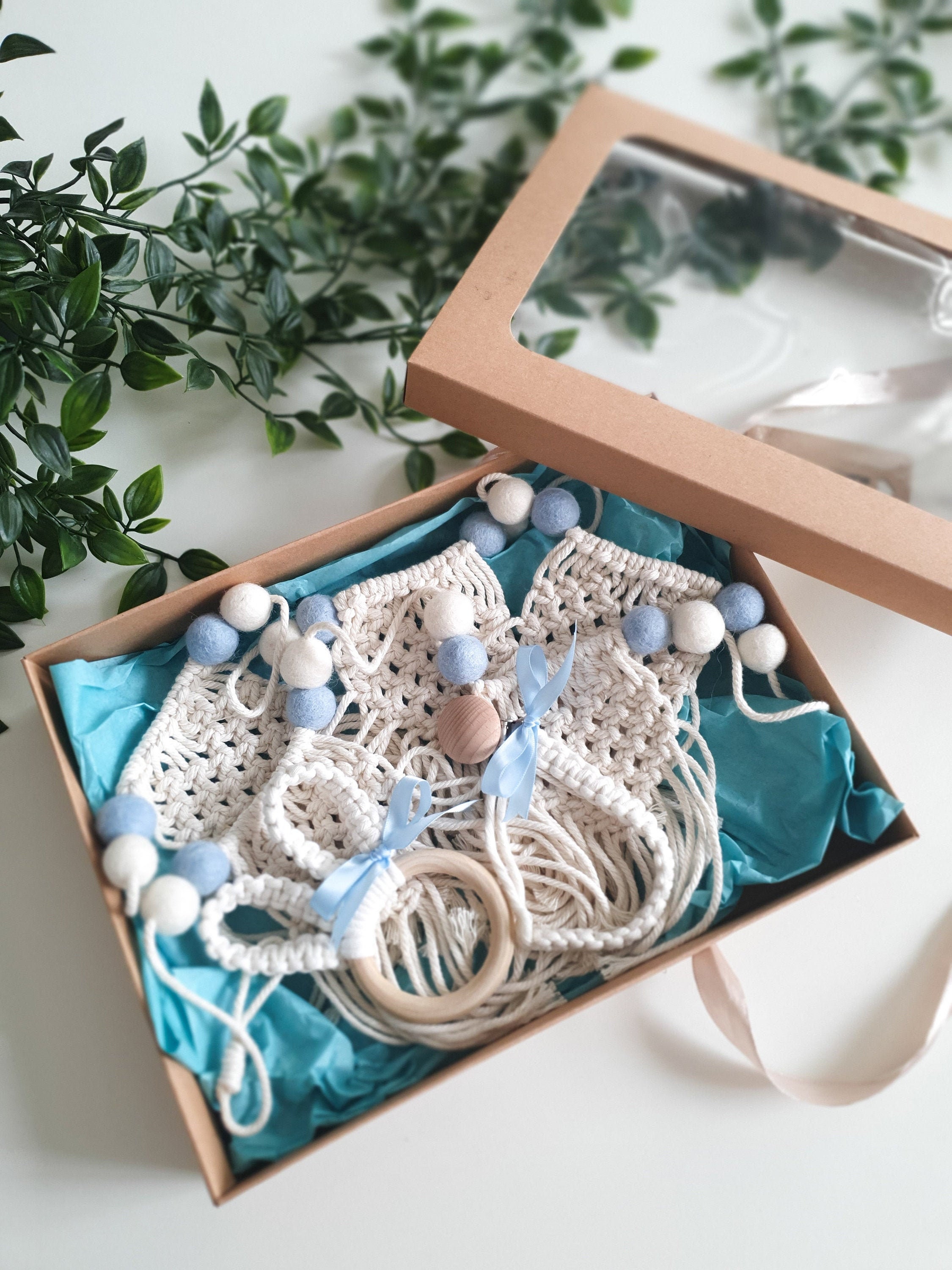 Macrame New Baby Boy Gift Set Bunny Ears Teether Pacifier Etsy