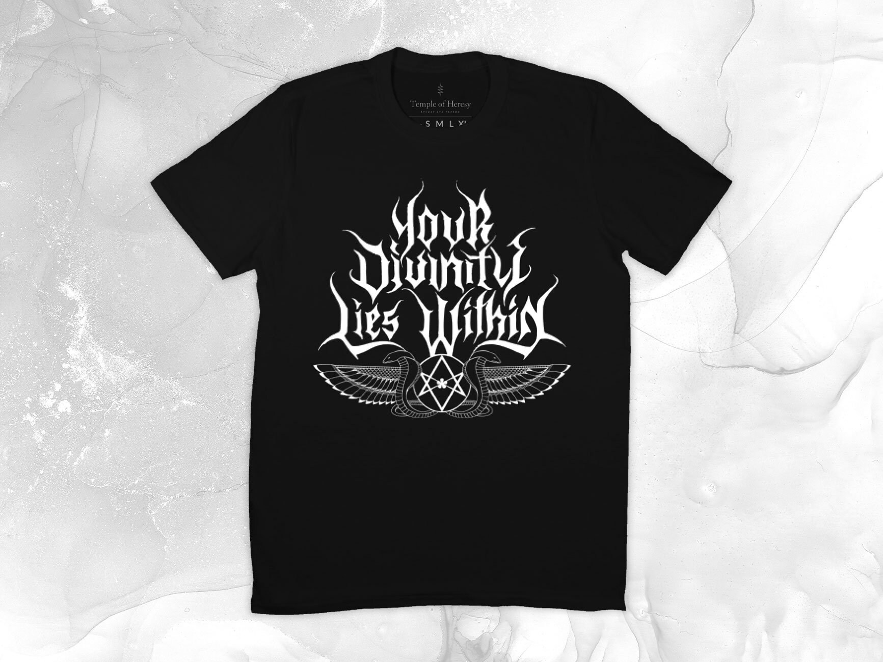 Your Divinity Lies Within Screen Printed T-Shirt Hadit Thelema Unicursal Hexagram